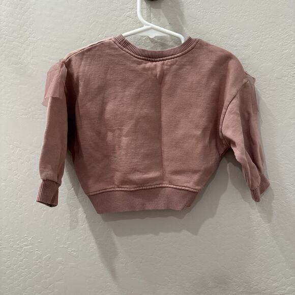 Zara Dark Blush Pink Tulle Ruffle Sweatshirt - Picture 5 of 6